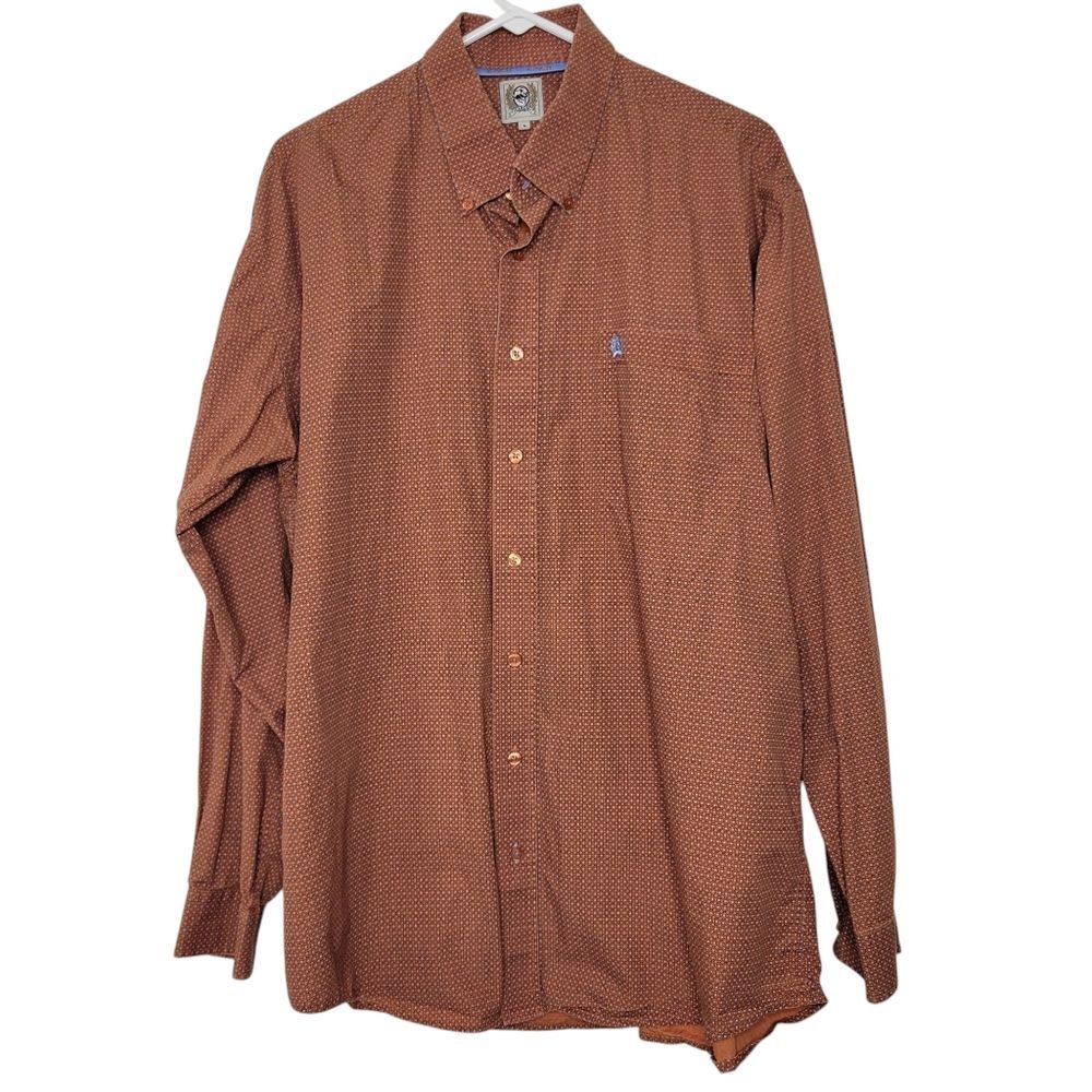 Cinch Size Large Orange Blue Geometric Print Long Sleeve Button Front Shirt